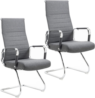 SVITA ELEGANCE COMFORT 2x Besucherstuhl Stoff Freischwinger mit Armlehne Dunkelgrau