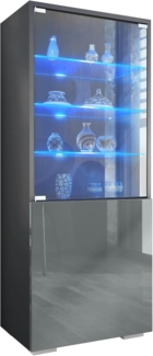 Vladon Standvitrine Granada (Vitrinenschrank, mit Glastür und Glaseinsatz inkl. LED) Anthrazit matt/Grau Hochglanz (50 x 122,5 x 34,5 cm)