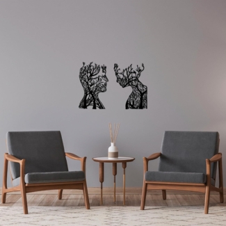 dekoratives Wandaccessoire aus Metall, 'Tree Man And Woman', Schwarz