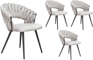 LC Home Esszimmerstuhl »Nancy« Flechtoptik Samt Armlehnstuhl Designerstuhl (Einzelstuhlset, 4 St), Gestell aus Metall
