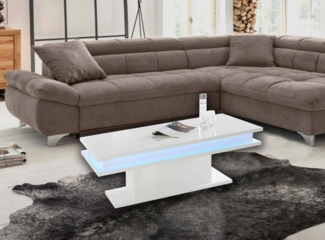 Dmora - Couchtisch Leon, niedriger Couchtisch, Zeitungsständer, 100 % Made in Italy, 100 x 55 x 42 cm, glänzend weiß mit LED-Licht,