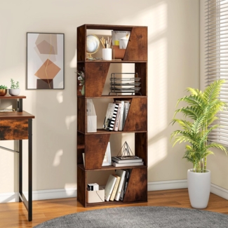 YITAHOME Bücherregal, 5-stöckiges hohes Standregal, industrielles Bücherregal, bodenstehendes Regal, Lagerregal mit offenen Regalen für Wohnzimmer, Schlafzimmer, Heimbüro, Vintagebraun