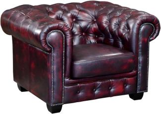 Chesterfield Ledersessel BRENTON - Büffelleder - Rotbraun