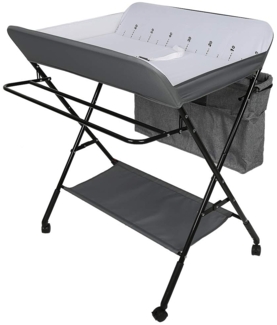 Wickeltisch Faltbare Kommode Mobile Kommode mit Wickelauflage, Sicherheitsgurt und Ablagefächern (C,80 * 63 * 93-99cm/Off-Weiß)