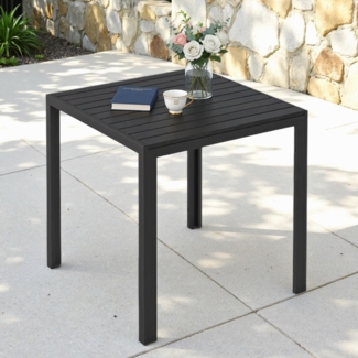 Clevich Gartentisch Wetterfeste, 75x75 cm, Outdoor-Esstisch, WPC Balkontisch, Aluminiumrahmen, Wetterfeste Gartenmöbel, Quadratischer Terrassentisch, Schwarz