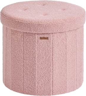 SONGMICS MAZIE Kollektion – Sitzhocker rund, Fußhocker mit Stauraum, faltbarer Hocker mit abnehmbarem Deckel, einfache Montage, Fleece, Wohnheim, Schlafzimmer, Wohnzimmer, pastellrosa