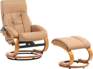 Massagesessel beige Kunstleder Heizfunktion mit Fußhocker FORCE
