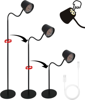 TRANGO LED Stehlampe, 1502A Schwarz-Anthrazit – Kabellos & wiederaufladbar – 6W 2700K warmweiß – Stufenlos dimmbar per Touch – IP44 – Akku Standlampe für Innen & Außen – Höhe 125 cm – USB-C Ladekabel 150cm