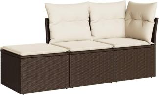 vidaXL 3-tlg. Garten-Sofagarnitur mit Kissen Braun Poly Rattan 3249312