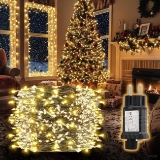 Salcar LED-Lichterkette LED-Lichterkette Aussen Cluster Weihnachtslichterkette Warmweiß, 5M-200 LEDs, 8 Modi, Timer & Memory für Weihnachtsdeko Innen & Außen