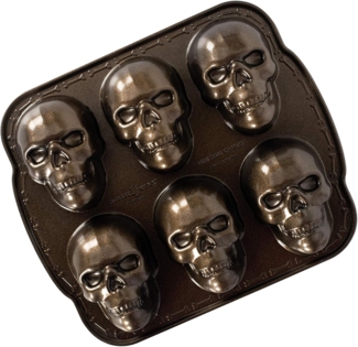 Nordic Ware Spuk Totenkopf-Muffins, Aluminium, Bronze, Haunted Skull Cakelet Pan