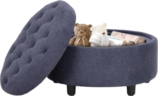 COLAMY Hocker mit Stauraum, Modernes Kunstleder Sitzhocker mit Stauraum, Gepolstert Rund Fußhocker Aufbewahrung mit Holzbeinen für Wohnzimmer Schminktisch Schlafzimmer Schlafzi, Blau