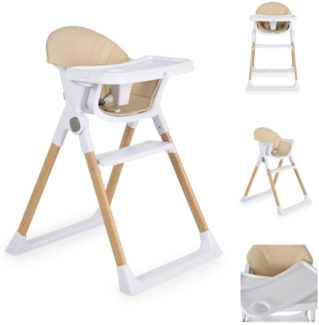 Cangaroo Kinderhochstuhl Almond Holzoptik klappbar Doppeltablett Sicherheitsgurt beige