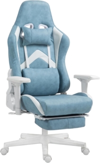 HOMCOM Schreibtischstuhl mit Liegefunktion, höhenverstellbar, ergonomisch (Gamingstuhl, 1 St), mit ausziehbare Fußstütze, Kunstleder, bis 120 kg, Blau