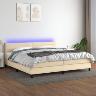 vidaXL Polsterbett mit Matratze und LED-Beleuchtung Creme 200x200 cm