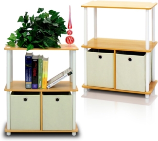 Furinno Go Green 3-Stufe 2-Bins Mehrzweck-Lagerregal, 2er-Set, Buche/Weiß
