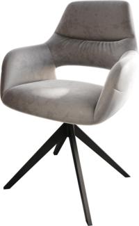 Esszimmerstuhl Yago-Flex mit Armlehnen Samt Grau Kreuzgestell breit Schwarz Taschenfederkern