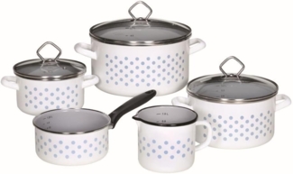 Topfset BALTRUM, 5-tlg. Emaille, weiß mit grauen Punkten / Kochtöpfe / Kochtopf Set