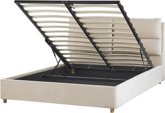 Polsterbett 'BATILLY' Samtstoff mit Bettkasten hochklappbar Beige 140x200 cm