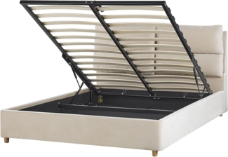 Polsterbett 'BATILLY' Samtstoff mit Bettkasten hochklappbar Beige 140x200 cm