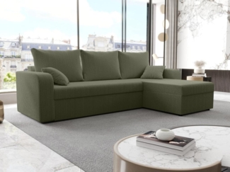 Vente-unique - Ecksofa mit Schlaffunktion - Ecke wechselbar - Cord - Khaki - ONABIA