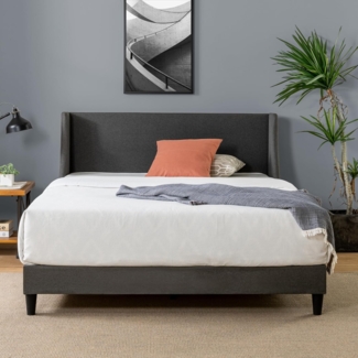 Zinus Evelyn Bett 140x200 cm - Höhe 25 cm - Gepolsterter Bettrahmen mit breitem Wingback Kopfteil - Dark Grey