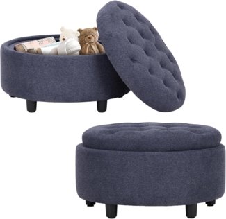 COLAMY Hocker mit Stauraum 2er Set, Modernes Kunstleder Sitzhocker mit Stauraum, Gepolstert Rund Fußhocker Aufbewahrung mit Holzbeinen für Wohnzimmer Schminktisch Schlafzimmer Schlafzi, Blau