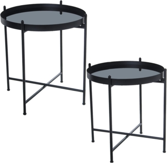 DRW Set mit 2 runden Beistelltischen aus Metall und Glas in Schwarz und Transparent 53x56 cm und 58x62 cm, ESTANDAR