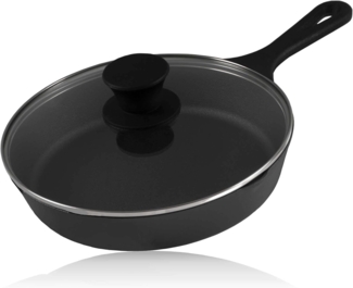 BBQ-Toro Grillpfanne Gusseisen Grillpfanne Ø 19 cm mit Glasdeckel, Bratpfanne, Gusseisen