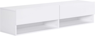 HOMCOM TV Schrank, Hängeschrank, Wandschrank, TV-Kommode, TV-Ständer, Lowboard, Moderner Fernsehtisch mit Klappfächer und Offene Regale, Spanplatte, Weiß, 140 x 32 x 31 cm