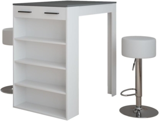 Vicco Bartisch-Set Weiß/Anthrazit 67 x 100 cm mit 2 Barhockern, Repose