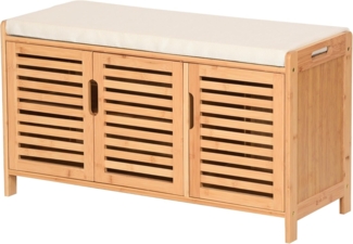 AD. CON Schuhbank Schuhbank aus Bambus mit Schrank und Sitzkissen Sitzbank Schuhregal