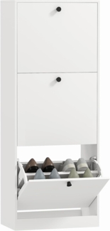 HOMCOM Schuhschrank Schuhregal mit Verstellbar Trennwand, 3 Klappen (Schuhkommode, 1-St, Schmal Schuhkipper) für 12 Paar Schuhe 47 x 26 x 120 cm, Weiß