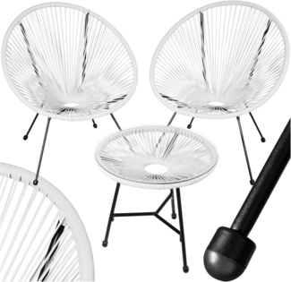 tectake® Set 2X Stuhl 1x Beistelltisch Acapulco, Gartenstuhl, Gartenstühle im Retro Design, Indoor und Outdoor Sessel für Garten, Wintergarten, als Terrassenstühle oder Balkon Sessel - weiß