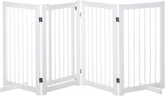 PawHut Schutzgitter für Tiere freistehende Sicherheitsgitter faltbar Hund mit 2 Stützfüße für Tier & Treppe Weiß 91 cm 4 Stücke