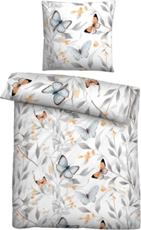 biberna Tencel Bettwäsche SCHMETTERLINGE, weiss, 1x 155x220 cm + 1x 80x80 cm
