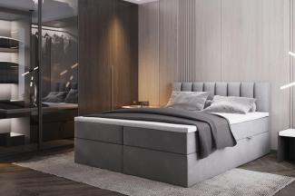 Palermo Boxspringbett mit Bettkästen H3 Matratze mit Topper (Grau, 160x200 cm)