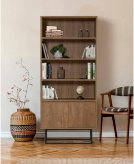 Dmora Almeni Bücherregal, Büroregal, Bücherregal, Bücherregal, 80 x 36 x 182 cm, Walnuss und Schwarz