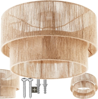 tectake Deckenleuchten Boho Jute-Lampe „Lignea Lux“ – Hängelampe aus Naturfaser 40W, Kunstvolle Leuchte mit 2-stufigem Lampenschirm im schicken Boho-Stil