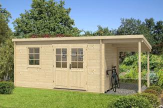 Alpholz Gartenhaus York mit Schleppdach Gartenhaus aus Holz Holzhaus mit 28 mm Wandstärke inklusive Schleppdach Blockbohlenhaus mit Montagematerial