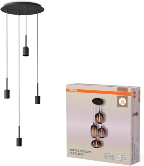 Osram Decor Pendelleuchte Needle Plate 4xE27, dunkelgrau, Stahl, 2m Textilkabel, minimalistisch