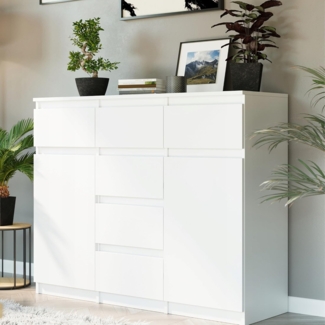 Home Collective Kommode mit Schubladen, optional Türen – Hochwertige Qualität, Weiß, mit 6 Schubladen 2 Türen, 120x40x99 cm