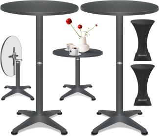 KESSER® 2in1 Stehtisch klappbar Bistrotisch Aluminium Edelstahlplatte | höhenverstellbar | 70cm / 115cm | Partytisch Tisch | In- & Outdoor | Hochzeit | Empfangstisch | Klapptisch inklusive Regencover Anthrazit, Ø 60 cm, 2er Set