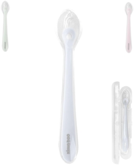 Kikkaboo Baby Silikonlöffel mit Etui Silikonspitze, langer Griff, ab 4 Monate blau