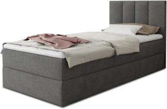 Boxspringbett Star Mini mit Bettkasten, Bonell-Matratze und Topper - Einzelbett mit Matratzentopper, Polsterbett, Bett, Schlafzimmer, Jugendzimmer (Dunkelgrau (Kronos 22), 120 x 200 cm)