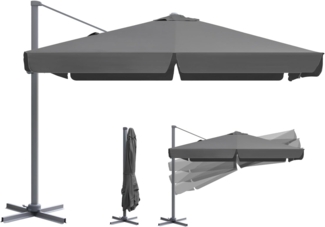 Sekey Ampelschirm 300 x 300cm Sonnenschirm Eckig Aluminium Marktschirm mit Schirmständer, LxB: 300,00x300,00 cm, Ampelschirm Rechteckig, ohne Wegeplatten, um 360° drehbar, UV50+