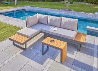 Gartenlounge Set Sungardo 9teilig Anthrazit aus Aluminium Akazie Multifunktions-Gartenmöbel Olympia