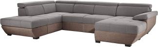 Mivano Wohnlandschaft Speedway, Modernes U-Form-Sofa mit verstellbaren Kopfstützen, 332 x 79 x 222, Zweifarbiger Bezug, Grau/Braun