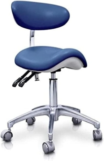 QUIRUMED Elite hydraulischer Pony-Hocker, Farbe Marineblau, multidisziplinär, Edelstahl, Kunstleder, ergonomische Rückenlehne, Polyurethan-Polsterung, höhenverstellbar