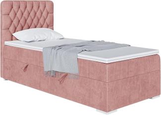 MEBLINI Boxspringbett DALIA 90x200 cm mit Bettkasten - H3/Rosa Samt Gepolstert Einzelbett mit Topper & Taschenfederkern-Matratze - 90x200 Rechts